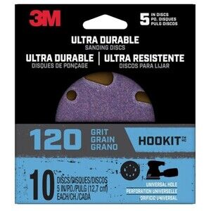 3M Hookit Ultra-Durable 5" Sanding Discs 120 Grit Universal Hole 5 pk